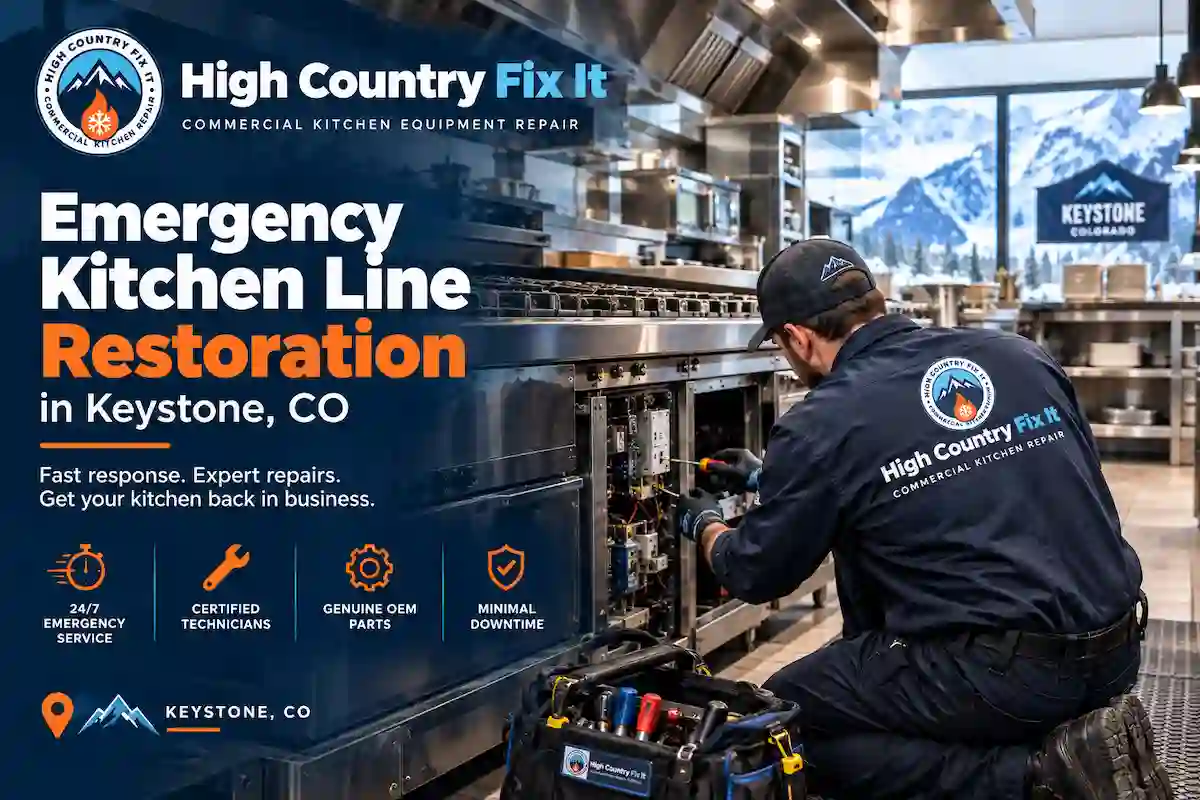 High Country Fix It technician performing emergency commercial kitchen appliance repair in Keystone CO